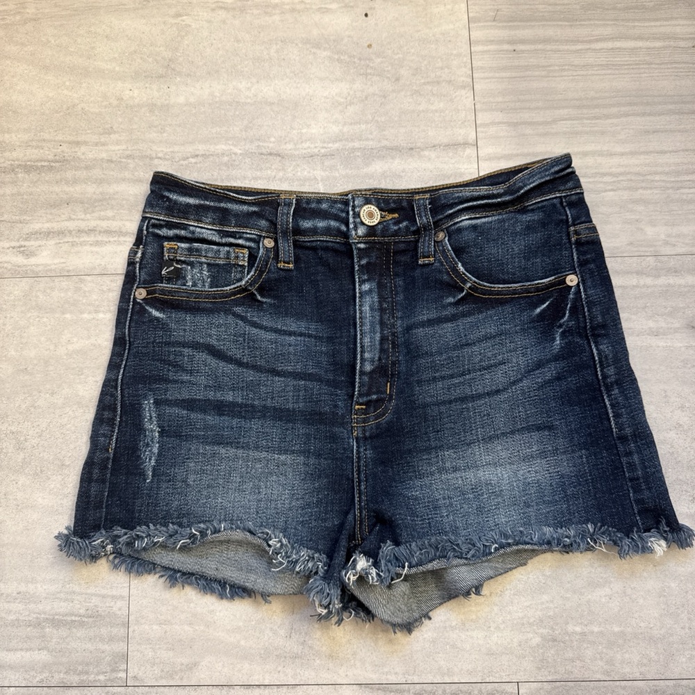KanCan Dark Blue Frayed Jean Shorts